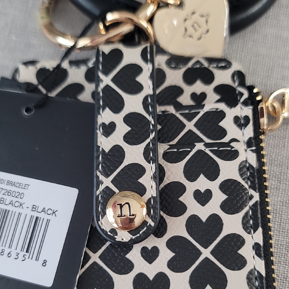 Nanette Lepore Black and White Clover Card Holder with Keyring - Picture 8 of 12